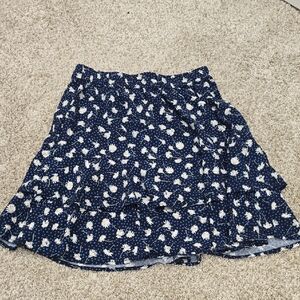 LOFT Navy Floral Ruffle Skirt